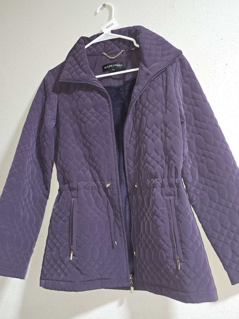 Ellen Tracy Quilted Purple Drawstring Waist Jacket